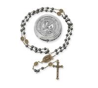 EZVFIRPDFZ Rosario di San Michele, collana con perline in ematite in metallo, con medaglia Arcangelo e croce, con confezione regalo in metallo