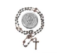 EZVFIRPDFZ Rosario di San Michele, collana con perline in ematite in metallo, con medaglia Arcangelo e croce, con confezione regalo in metallo