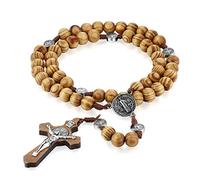 EZVFIRPDFZ Rosario in legno, collana con ciondolo a forma di croce cattolica di San Benedetto