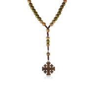 EZVFIRPDFZ Rosario in legno, collana con ciondolo a forma di croce cattolica di San Benedetto