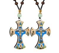 EZVFIRPDFZ Rosario in legno con croce da uomo con preghiera ortodossa orientale crocifisso Gesù collana con ciondolo