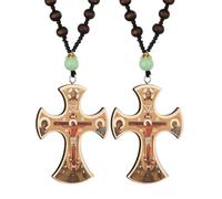 EZVFIRPDFZ Rosario in legno con croce da uomo con preghiera ortodossa orientale crocifisso Gesù collana con ciondolo
