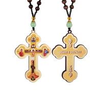 EZVFIRPDFZ Rosario in legno con croce da uomo con preghiera ortodossa orientale crocifisso Gesù collana con ciondolo