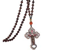 EZVFIRPDFZ Rosario in legno con croce da uomo, preghiera ortodosso crocifisso Gesù collana con ciondolo