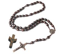 EZVFIRPDFZ Rosario in legno fatto a mano, rosario cattolico, ciondolo a forma di crocifisso, regalo per comunione per uomini, donne, battesimo, rosario in tinta unita per mamma, nonna, anziani
