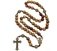 EZVFIRPDFZ Rosario in legno massello di noce brasiliano fatto a mano con medaglia miracolosa, fornito in sacchetto regalo in velluto