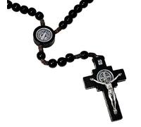 EZVFIRPDFZ Rosario in legno massiccio (noce brasiliano) con giunzione di San Benedetto, in sacchetto regalo di velluto, colore: nero