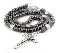 EZVFIRPDFZ Rosario in paracord di San Benedetto con perline di metallo grandi e pesanti, durevole e robusto, rosario cattolico da uomo