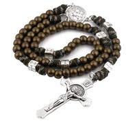 EZVFIRPDFZ Rosario in paracord di San Benedetto con perline di metallo grandi e pesanti, durevole e robusto, rosario cattolico da uomo