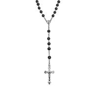 EZVFIRPDFZ Rosario nero collana con perline cattoliche rosario con crocifisso in metallo
