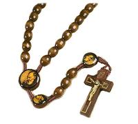 EZVFIRPDFZ Rosario San Padre Pio Pietrelcina con perline di legno da 10 mm, corda da 48,3 cm, con biglietto di preghiera (versione originale)