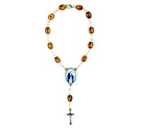 EZVFIRPDFZ Rosario tascabile con medaglia di Gesù, rosario in legno di ulivo con crocifisso e chiusura, braccialetto cattolico di un decennio per specchietto auto, accessorio religioso per auto per