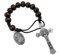 EZVFIRPDFZ Rosario tascabile con medaglia di San Benedetto, 1 decennio, con perline di legno da 10 mm, stile aperto, medaglia di San Michele, San Cristoforo Tenner, rosario cattolico fatto a mano