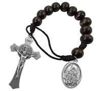 EZVFIRPDFZ Rosario tascabile con medaglia di San Benedetto, 1 decennio, con perline di legno da 10 mm, stile aperto, medaglia di San Michele, San Cristoforo Tenner, rosario cattolico fatto a mano
