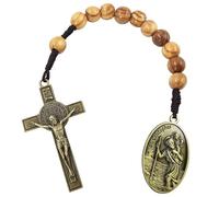 EZVFIRPDFZ Rosario tascabile con medaglia di San Cristoforo, medaglia di San Benedetto, crocifisso, croce da 10 mm, perline in legno di ulivo, stile aperto, rosario in legno, fatto a mano, in lino