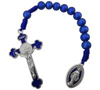 EZVFIRPDFZ Rosario tascabile di San Benedetto con medaglia della Vergine Maria, 8 mm, perline blu profondo, stile aperto, rosario cattolico fatto a mano, per donne e uomini, con sacchetto in organza