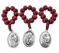 EZVFIRPDFZ Set di 3 rosari da dito per santi cattolici, medaglia devozionale per preghiera da 1 decennio, rosario tascabile in legno rosso, mini rosario fatto a mano, regalo religioso