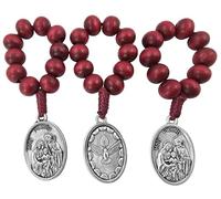 EZVFIRPDFZ Set di 3 rosari da dito per santi cattolici, medaglia devozionale per preghiera da 1 decennio, rosario tascabile in legno rosso, mini rosario fatto a mano, regalo religioso