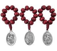 EZVFIRPDFZ Set di 3 rosari da dito per santi cattolici, medaglia devozionale per preghiera da 1 decennio, rosario tascabile in legno rosso, mini rosario fatto a mano, regalo religioso