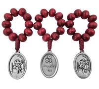EZVFIRPDFZ Set di 3 rosari da dito per santi cattolici, medaglia devozionale per preghiera da 1 decennio, rosario tascabile in legno rosso, mini rosario fatto a mano, regalo religioso