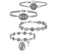 EZVFIRPDFZ Taiyin - 4 braccialetti con rosario religioso, regalo di compleanno, cattolico, San Benedetto, preghiera, medaglia, gioiello cristiano