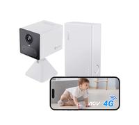 EZVIZ 4G LTE 2K Telecamera WiFi Interno, Telecamera a Batteria Power Bank, Audio Bidirezionale, Rilevamento di Persone, Registrazione Time-Lapse, Modalità AOV, Senza Fili, CB2 Kit Bianco
