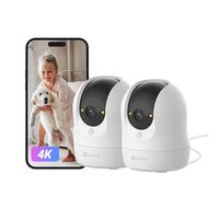 EZVIZ 4K Telecamera Wifi Interno a 360°, 8MP Telecamera Sorveglianza Interno Pan/Tilt/Zoom, Rilevamento di Persone/Animali/Rumori, Visione Notturna a Colori e WDR, C6N G1 4K 2PK