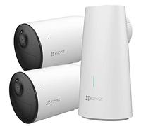 EZVIZ HB3-2 2K - Sistema di videosorveglianza con 2 telecamere di sorveglianza Wi-Fi a batteria, visione notturna a colori, difesa attiva, rilevamento del movimento, batteria al litio da 5200 mAh,