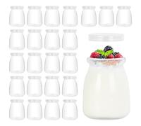 Ezvsevuo 140ml Vasetti per Yogurt con Coperchio, 24 Pezzi Vasetti Vetro Piccoli, Bicchierini da Dessert, Barattoli di Vetro con Coperchio Piccolo Barattolo per Dolci, Yogurt, Budino, Confettura, Salse