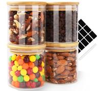 Ezvsevuo Set di 4 Barattoli Vetro con Coperchio in Bambù - 4x 400ml Barattoli Vetro Ermetici - per Spezie, Caffè, Noci, Cereal
