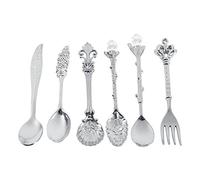Ezweiji Set di 6 cucchiai vintage per la famiglia, set da 6 pezzi Coffee Spoon, stile retrò, stile reale, oro, argento, in metallo anticato, set di posate da caffè, dessert cucchiai da tè (argento)