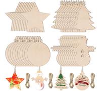 Ezydka Decorazioni natalizie in legno, 40 palline di Natale in legno, decorazioni per albero di Natale fai da te, decorazione per albero di Natale, stella, albero, pupazzo di neve, disco