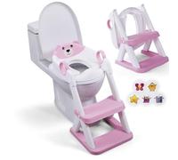 EzyWay Vasino con adesivi, sedile WC per bambini, ragazzi e ragazze, 2 in 1, con paraspruzzi antiscivolo e sgabello (rosa)