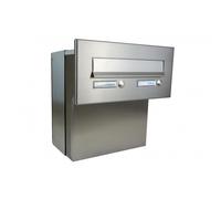 F-04 Cassetta postale passante a muro completamente in acciaio inox con 2 targhette portanome e 2 campanelli (profondità: 18-27 cm)