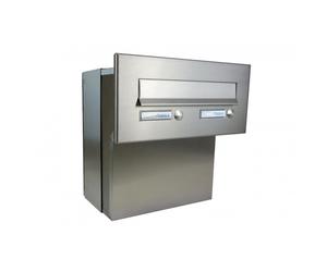F-04 Cassetta postale passante a muro completamente in acciaio inox con 2 targhette portanome e 2 campanelli (profondità: 18-27 cm)