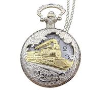 F-91ws - Orologio da tasca con ciondolo a forma di locomotiva al quarzo con catena antica, bianco, misura unica