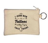 F Bomb Mom Tattoos - Portamonete con occhi e cosce spesse, colore: Beige