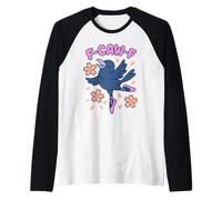 F Caw F Donna Corvo F-Caw-F Black Bird FcawF Raven Maglia con Maniche Raglan