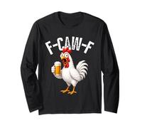 F-Caw-F Funny Chicken Hilarious Rooster Holding Beer Graphic Maglia a Manica