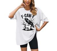 F Caw F - Maglia girocollo con corvo e merlo, bianco, S