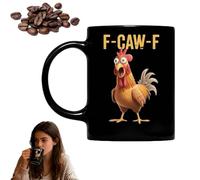 F-Caw-F Tazza divertente da 325 ml con gallo, tazza da caffè per uomini e donne, in ceramica Caw-F Crazy & Angry Chicken Rooster, tazza nera, idea regalo per ufficio e casa, ideale come regalo di