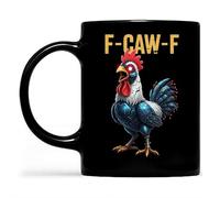 F-Caw-F Tazza divertente da 325 ml con gallo, tazza da caffè per uomini e donne, in ceramica Caw-F Crazy & Angry Chicken Rooster, tazza nera, idea regalo per ufficio e casa, ideale come regalo di