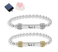 F*ck It - Braccialetto con perline con incisione, in acciaio inox, elastico personalizzato, con lettera "F*ck It", per coppie, regalo commemorativo per donne e uomini, Misura unica, Acciaio