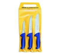 F. Dick ErgoGrip 8255300 Knife Set 3-Piece Boning Knife 13 cm, Cutting Knife 18 cm, Block Knife 21 cm, HRC 56°, Blue
