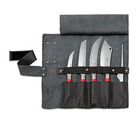 F.DICK Red Spirit Leather Roller Bag (5-Piece, Black, Content: Boning Knife, Tanto, Disassembly Knife, Chef's Knife, Buffet Tweezers) 8176800-01
