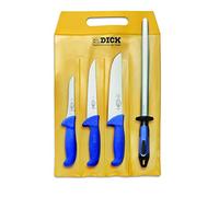 F.DICK Set coltelli ErgoGrip 4 pezzi (3 coltelli per macellaio, acciaino, HRC 56°)