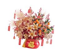 F Fityle Decorazione per il capodanno cinese, bonsai artificiale, composizione floreale creativa, secchio di fiori finti per la, per feste di, Rosso