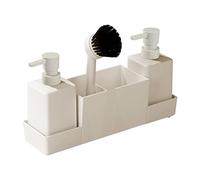 F Fityle Dosatori per Sapone Liquido, 3 in 1 Dispenser di Detersivo, Dispenser Sapone Liquido Mani con Vassoio Porta Spugne Lavapavimenti Organizzazione Lavello, Beige