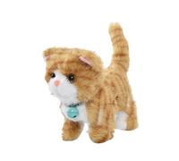 F Fityle Giocattolo di Peluche a Forma di Gattino Che miagola e Cammina, scodinzolante, Versatile per Bambini Piccoli, 18x10x17 cm, con Funzione di, Strisce Gialle