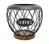 F Fityle Porta cialde da caffè, contenitore, in metallo, capacità con base in legno, organizer per cialde da caffè, per cucina da banco, per la famiglia, Nero